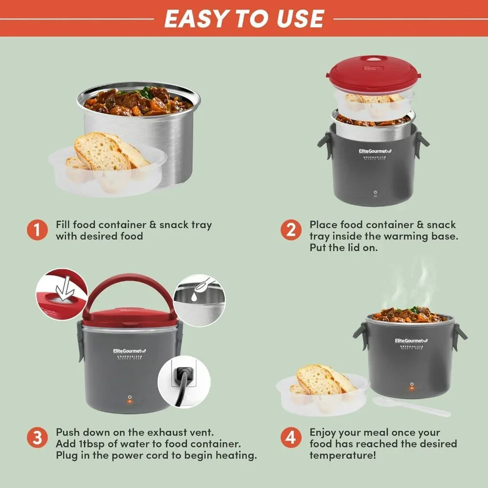 Elite Gourmet Warmables Lunch Box 32 z by Maxi-Matic Work/Travel Food Warmer NEW